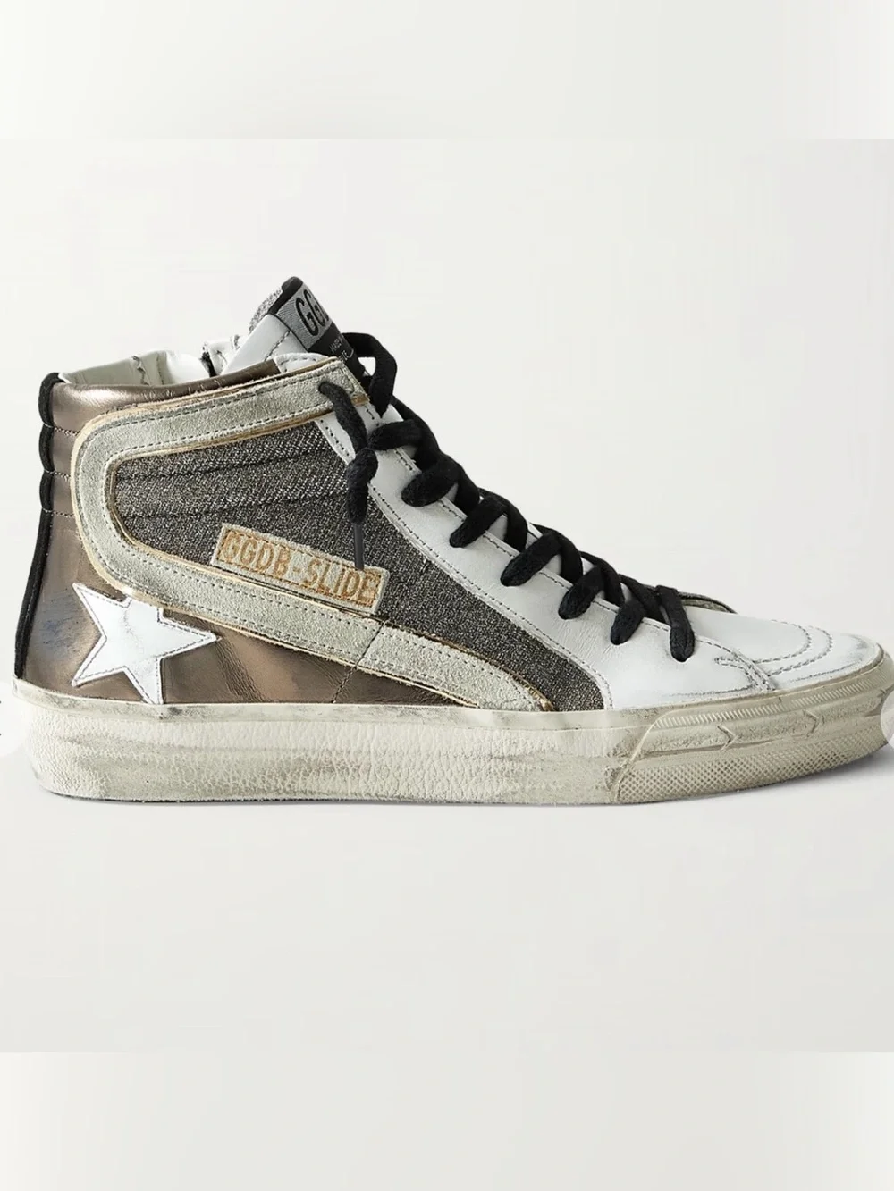 Golden Goose Size 36 US 6 Slide distressed Leather And Lurex High Top Sneakers